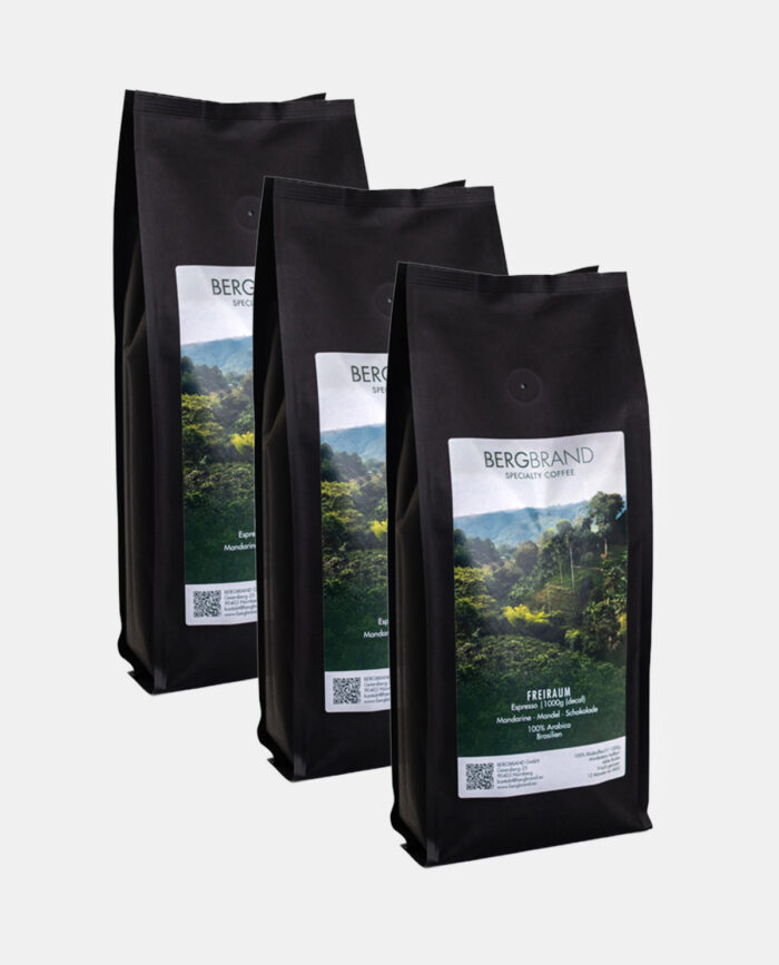 Drei Packungen Espresso Freiraum der Nürnberger Kaffeerösterei Bergbrand
