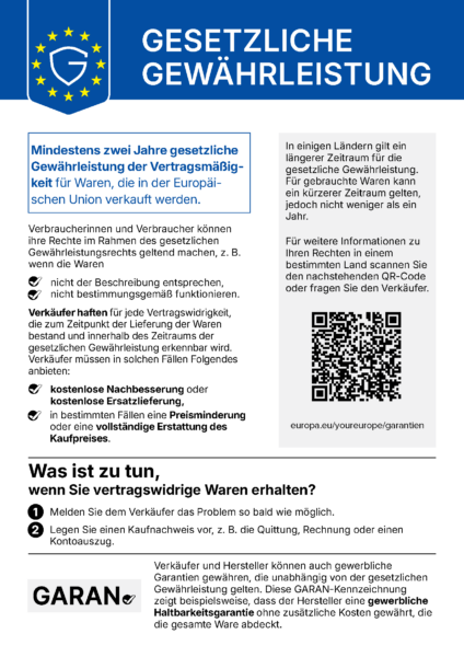 EU-Hinweis zur gesetzlichen Gewährleistung für Verbraucherinnen und Verbraucher